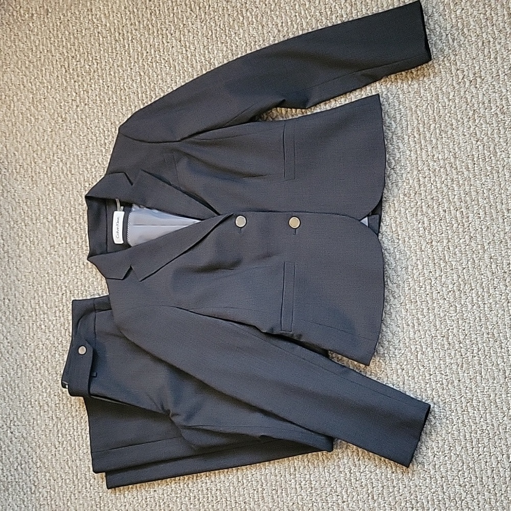 Calvin Klein Women's Two Piece Suit Blazer and Pants Set Charcoal Gray Size 4